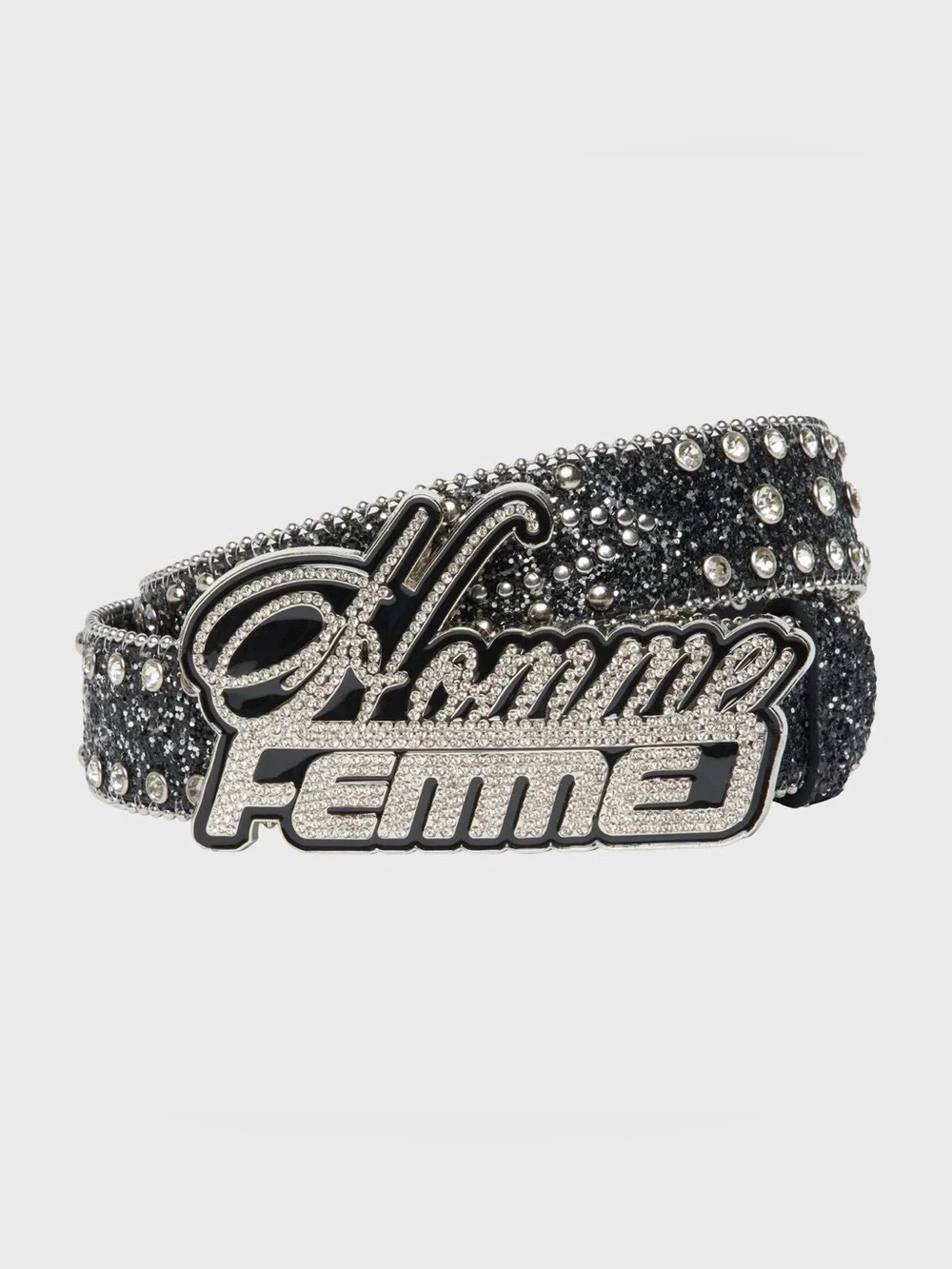 Homme + Femme Crystal-Logo Black Glitter Belt